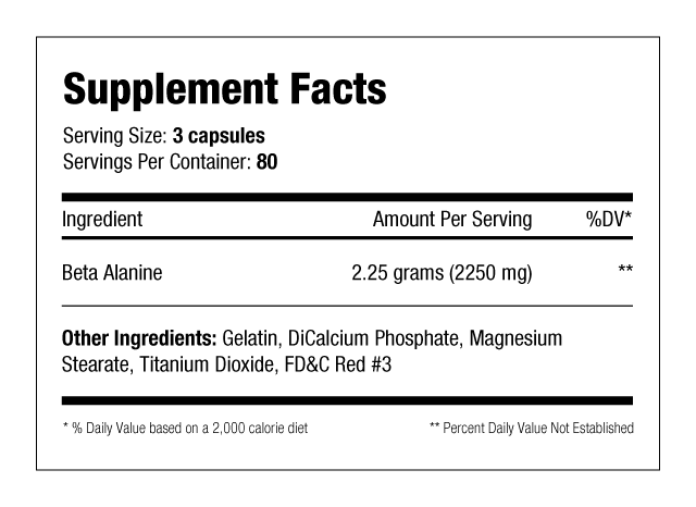 Beta Alanine 240 caps Supplement Facts