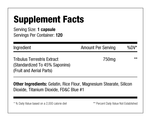 Tribulus-750 120 cap Supp Facts