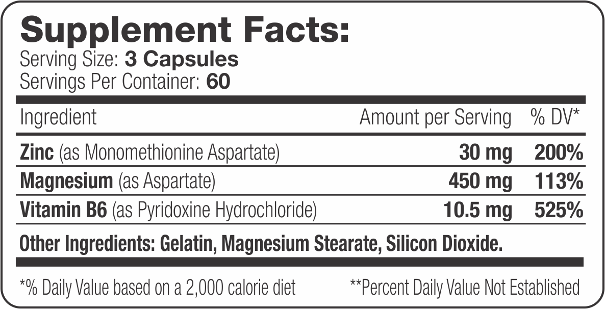 ZMA XT Label Supplement Facts